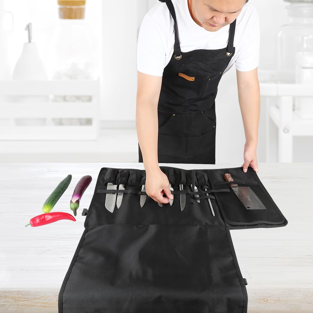 Seido Knives Chef's Knife Roll Bag (16 Slots), Waterproof Knife Storage Bag, Roll-up Knife Bag, Portable Knife Carrier, Travel Knife Bag | Culinary Knife Case for Chefs & Students