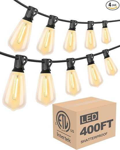 Lightdot LED Outdoor String Lights 400FT Patio Lights with 128 Shatterproof ST38 Vintage Edison Bulbs, Outside Hanging Light Waterproof for Porch, Deck, Garden, Backyard, Balcony, Dimmable