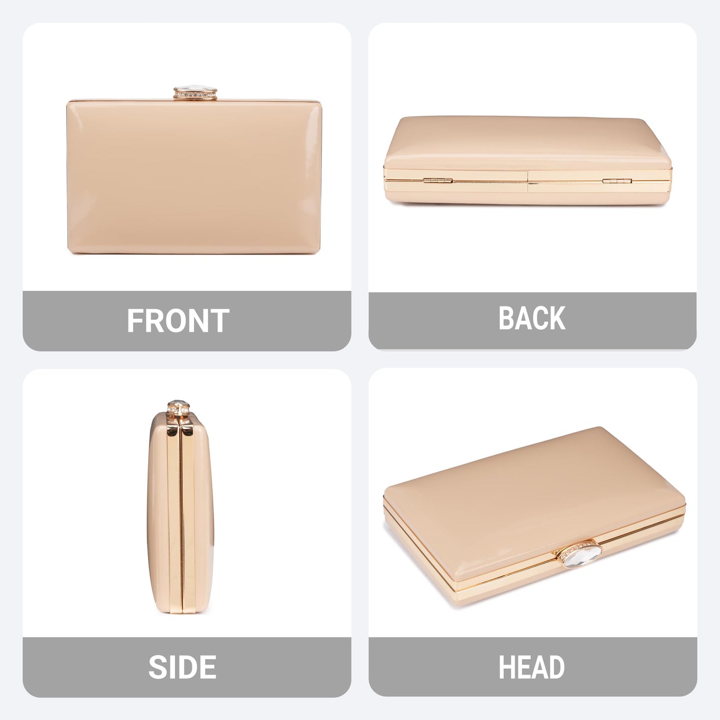 Milisente Patent Leather Clutch Purses for Women Glossy Evening Bag For Wedding Cocktail Party With Detachable Chain(Beige)