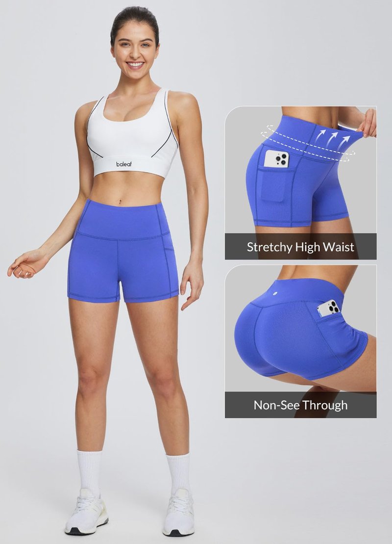 baleaf Gym Shorts Women 3" Biker Workout Yoga Spandex Running Volleyball Tummy Control Compression with Pockets Earth Blue XXL