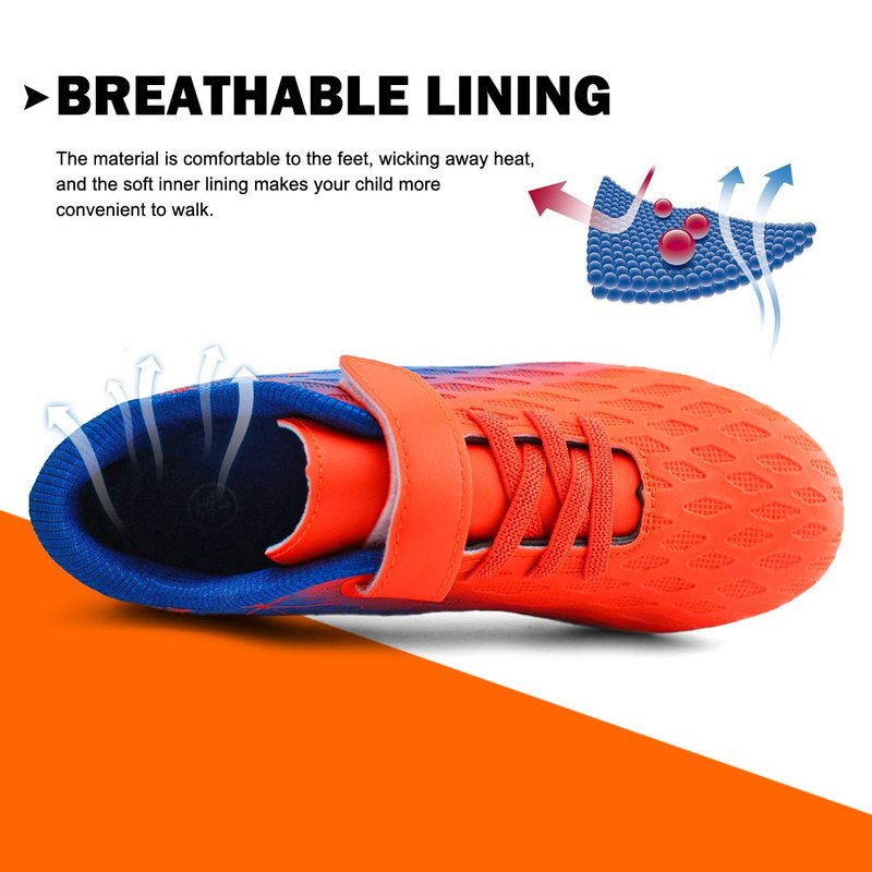 brooman Kids Firm Ground Soccer Cleats Boys Girls Athletic Outdoor Football Shoes(11,Orange Blue)