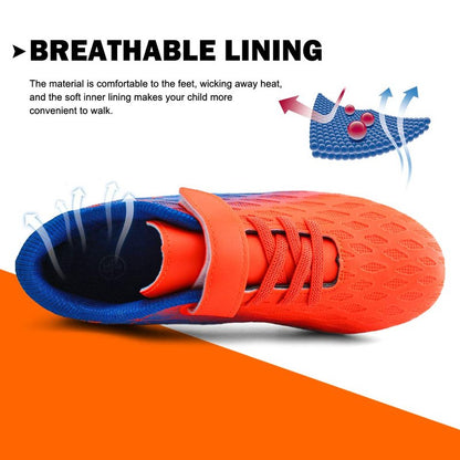 brooman Kids Firm Ground Soccer Cleats Boys Girls Athletic Outdoor Football Shoes(11,Orange Blue)