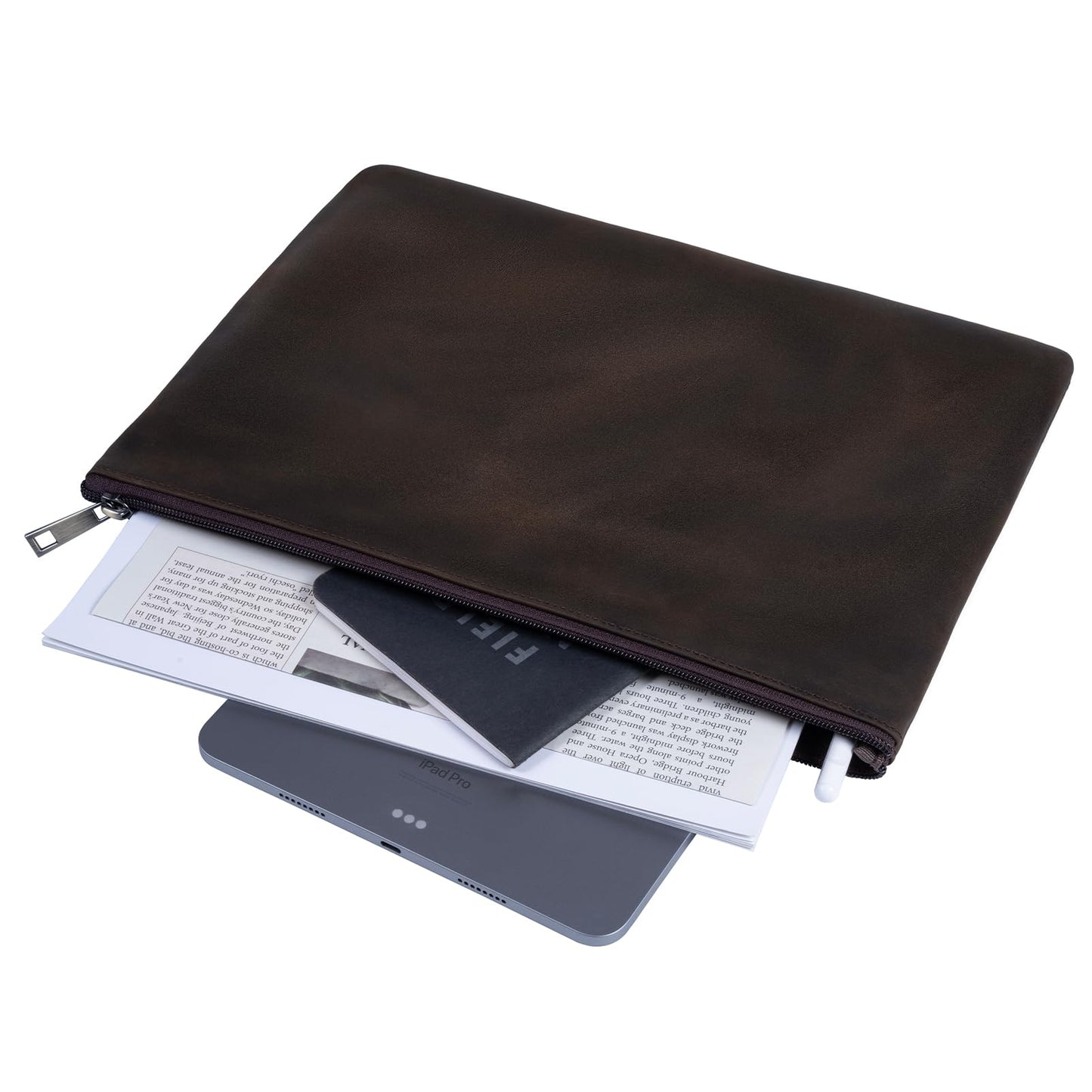 GZRHKJ Genuine Leather A4 File Folder for Document, Leather File Folder Organizer Document Holder for Men&Women, Waterproof Portfolio Envelope Folder Case
