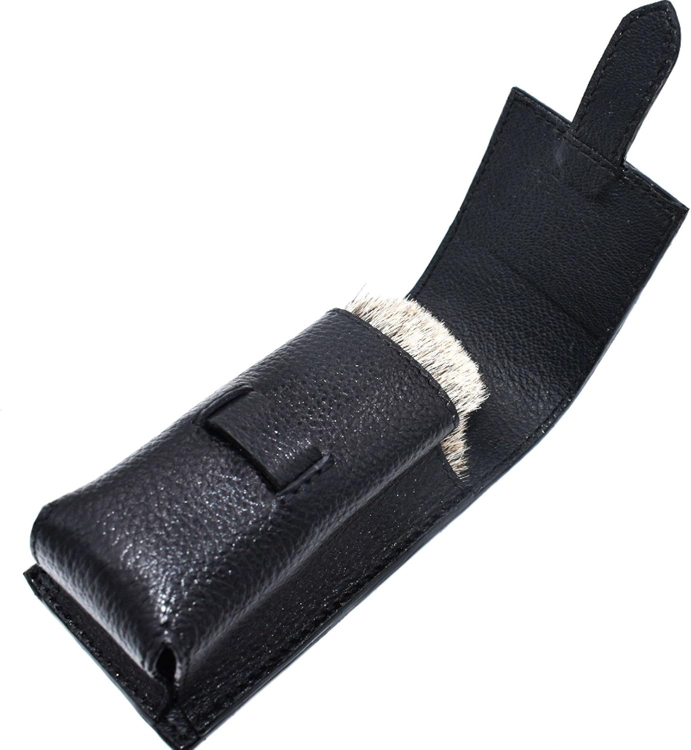 Parker Genuine Leather Shaving Brush Case – Handmade Black Travel Holder for Standard Badger, Boar & Synthetic Brushes