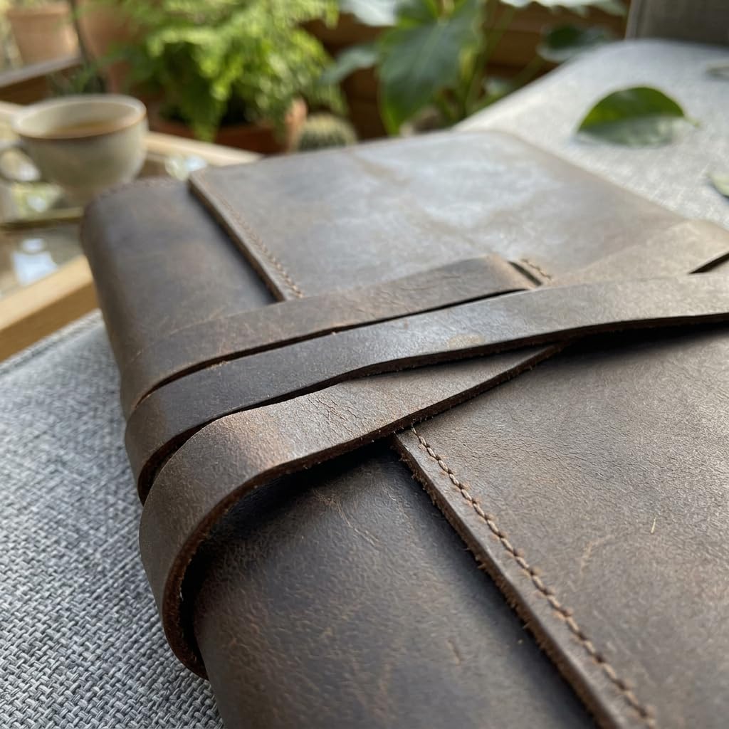 TORAKIP Leather Sketchbook Cover A5 – Refillable Notebook Holder with Pen Loops & Strap Closure, Genuine Leather Journal Cover for Artists & Writers, Fits 5.8" x 8.3" (Paper Not Included), Brown