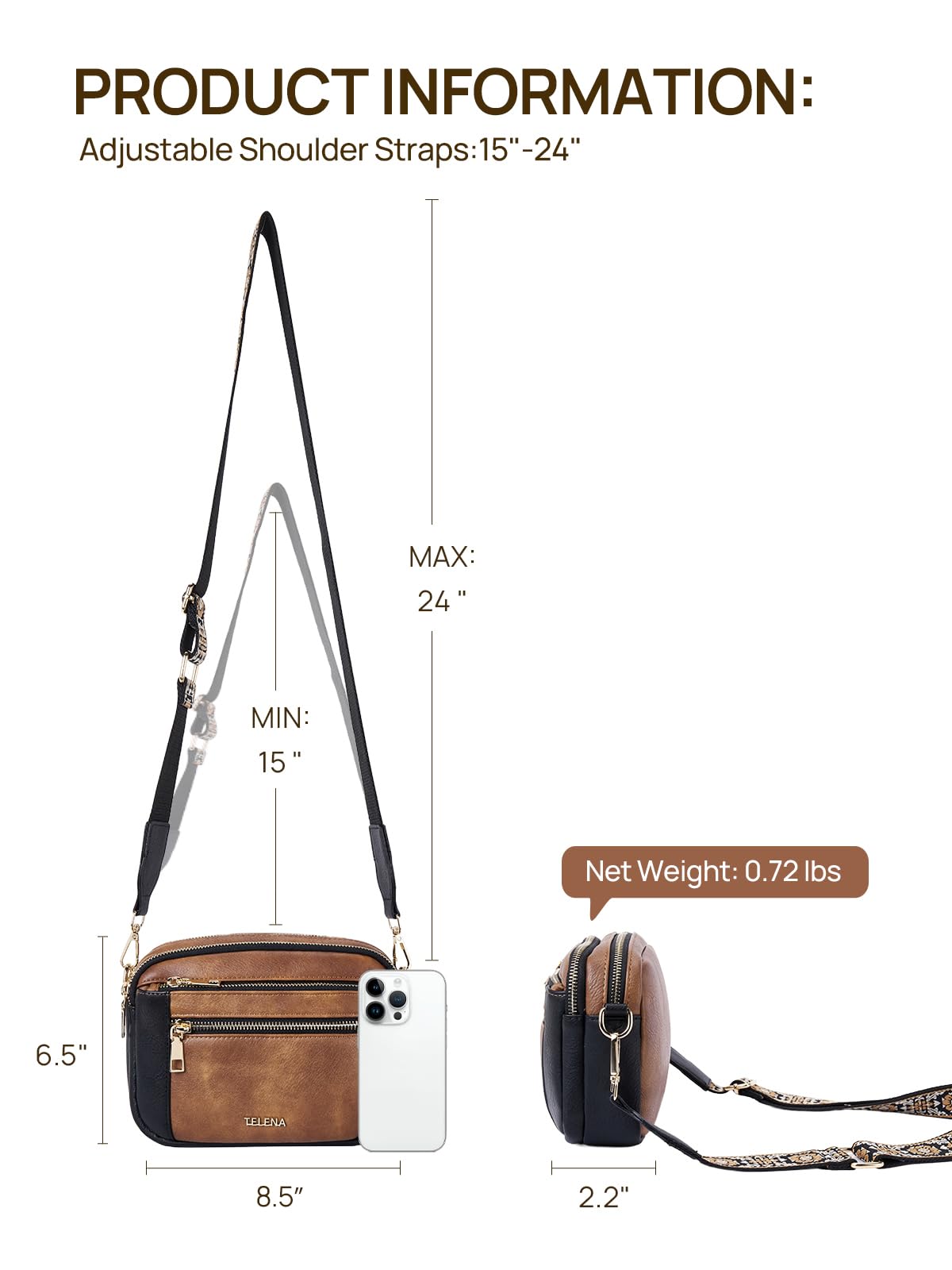 Telena Small Crossbody Bags For Women Vegan Leather Crossbody Purse With Adjustable Wide Strap For Daily Life