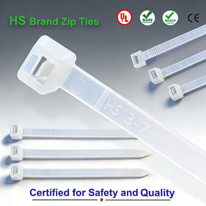 HS Long Zip Ties 12 Inch Clear 0.19" Nylon Cable Ties Heavy Duty 50 Lbs Strength Strong for Privacy Fence Outdoor,Electrical Plastic Tie Straps Weather Resistant 100 Pcs White