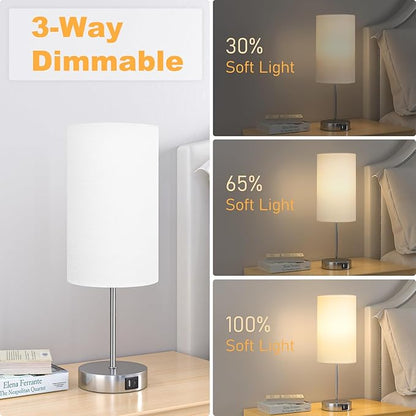 AKASUKI 18Inch Table Lamp with Dual Charging Station, 3 Way Dimmable Touch Lamp for Bedroom, Living Room, Office(LED Bulb Included)