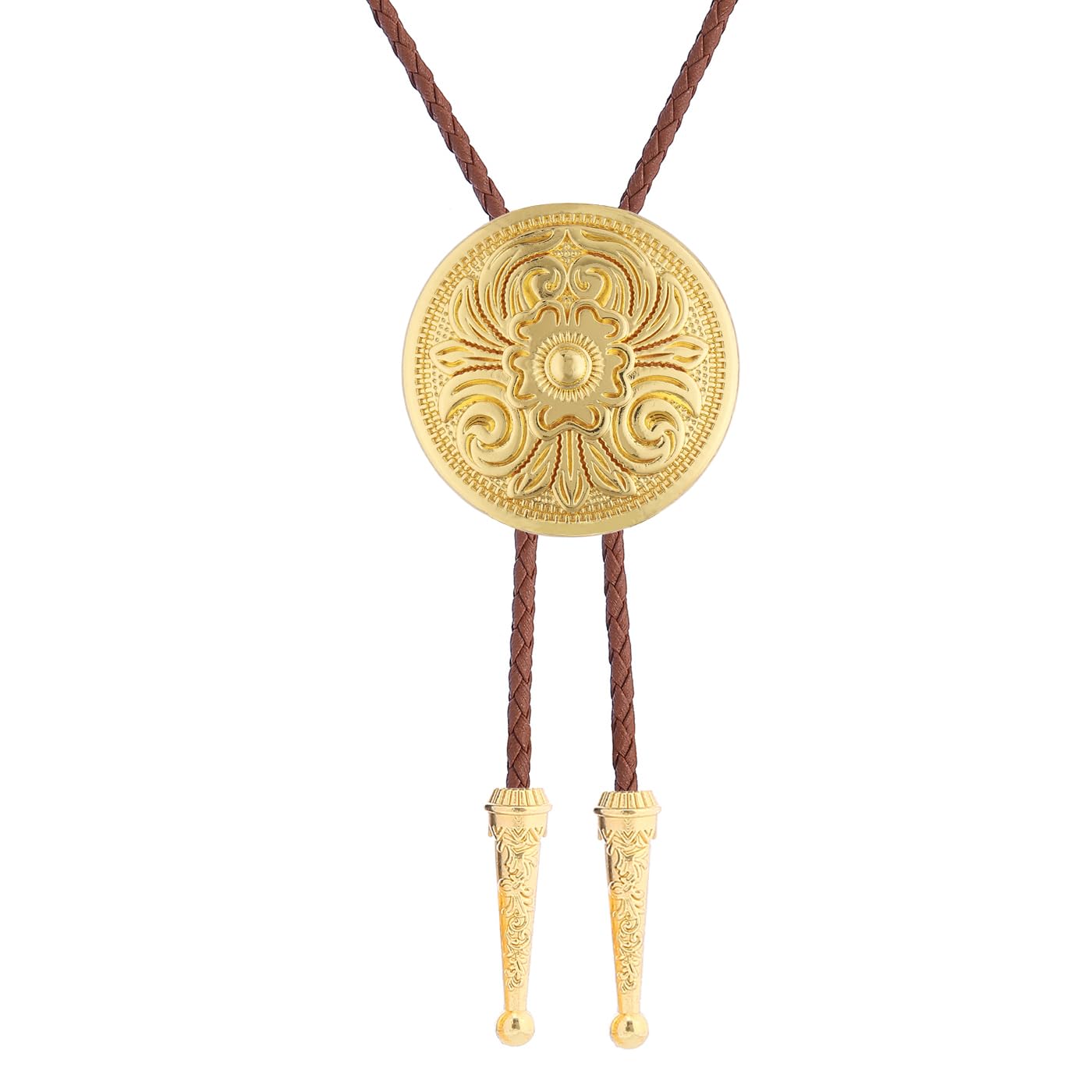 GelConnie Gold Bolo Tie for Women Brown Bolo Tie for Men Western Bolero Ties Flower Rodeo Cowboy Leather Necktie