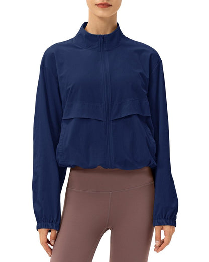 Locachy Women's Lightweight Zip Up Athletic Jacket Stand Collar Windproof Sun Protection Workout Outdoor Jacket Navy XL