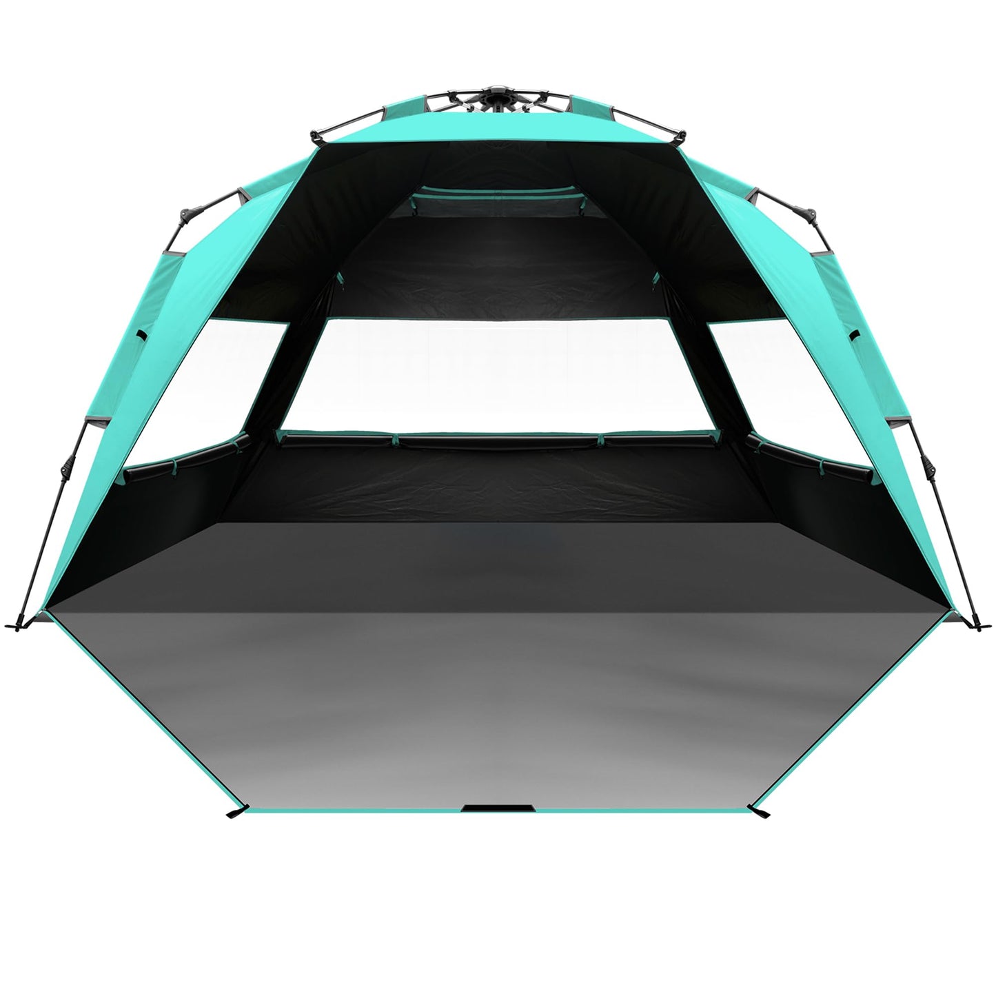 OutdoorMaster Beach Tent with Blackout Shelter Technology, Portable Sun Shade Shelter 4 Person, Pop Up Beach Tents with UPF 50+ UV Protection, 9.5mm Thick Pole, 3 Ventilating Mesh Windows -Green