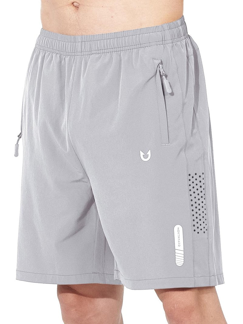 NORTHYARD Men's Athletic Running Shorts Gym Workout 7"/9"/5" Quick Dry Lightweight Sports Basketball Tennis 3 Zipper Pockets Grey 2XL