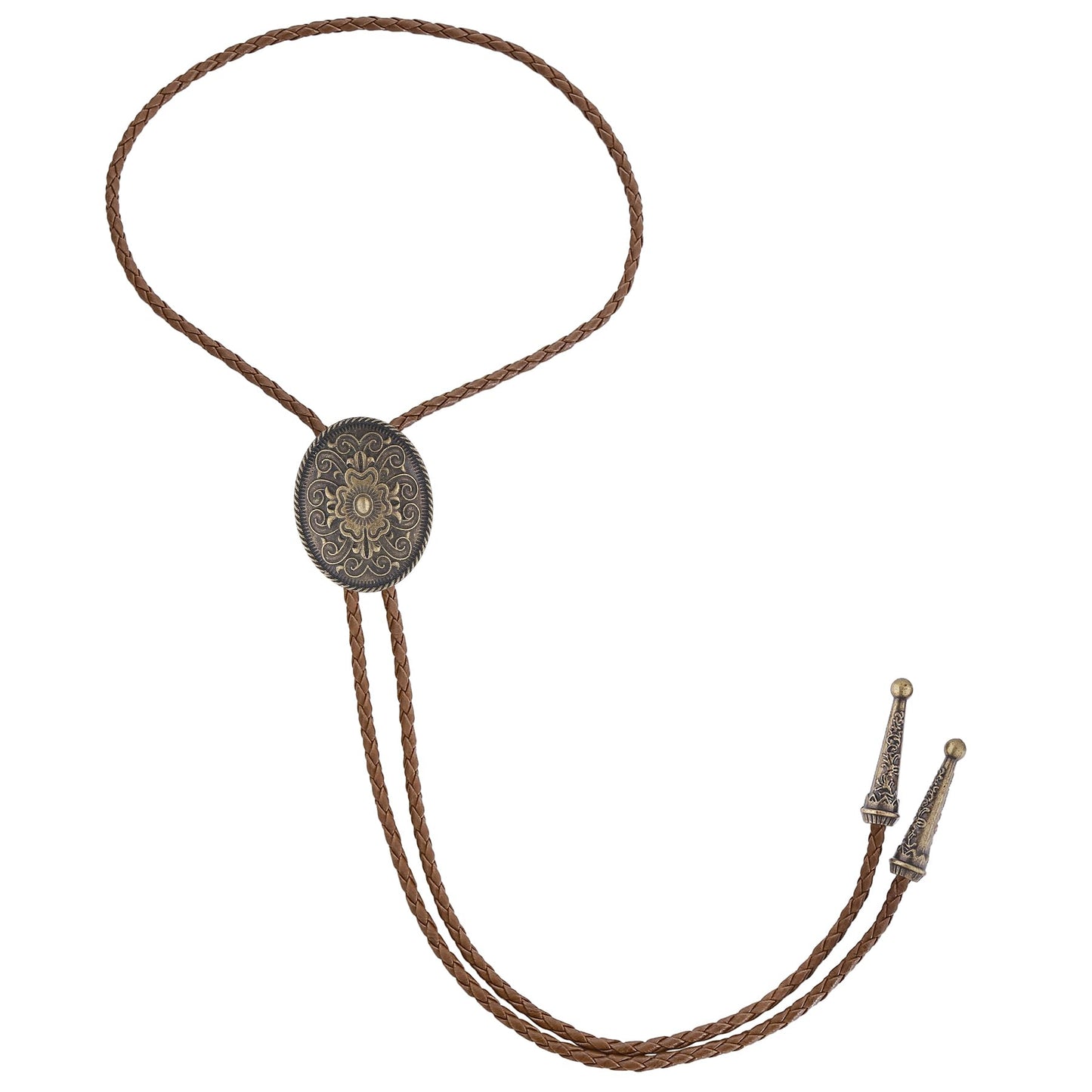 GelConnie Brown Leather Bolo Tie for Men Gothic Western Wedding Necktie Vintage Bolo Tie Flower Western Jewelry for Women
