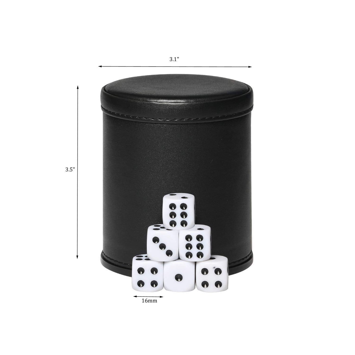 PU Leather Dice Cup Set, Felt Linning Dice Shaker for Yahtzee/Farkle/Bar Party Dice Games, Includes 16mm Dot Dices