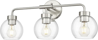 zeyu 23 Inch Bathroom Wall Light Fixtures, 3-Light Vanity Lighting Fixture, Brushed Nickel Finish with Clear Glass Globe Shade, ZS62BG-3W BN