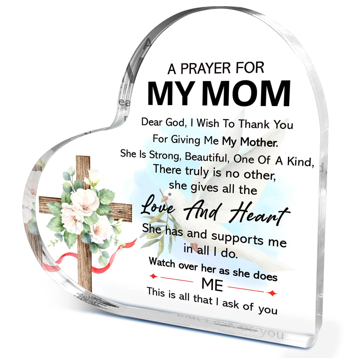 Pray Gifts for Mom,Church Plaque Gifts for Mom Thanksgiving Christmas Birthday,She Gives All The Love And Heart Sign Acrylic Plaque 4.5x4.5 Inches