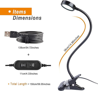 LEPOWER Clip on Light/Reading Lights/Book Light/Desk Lamp Color Changeable/Night Lights Clip on for Desk, Bed Headboard and Computers, Adapter Included (Black)