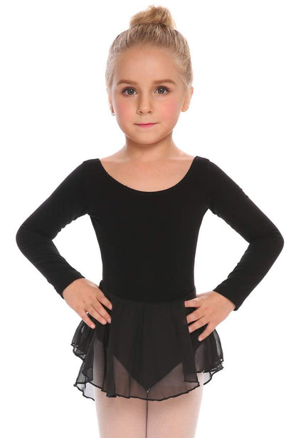 Arshiner Kids Girls Classic Long Sleeve Leotard Dance Ballet Dress, Black, 140(Age for 6-7Y)