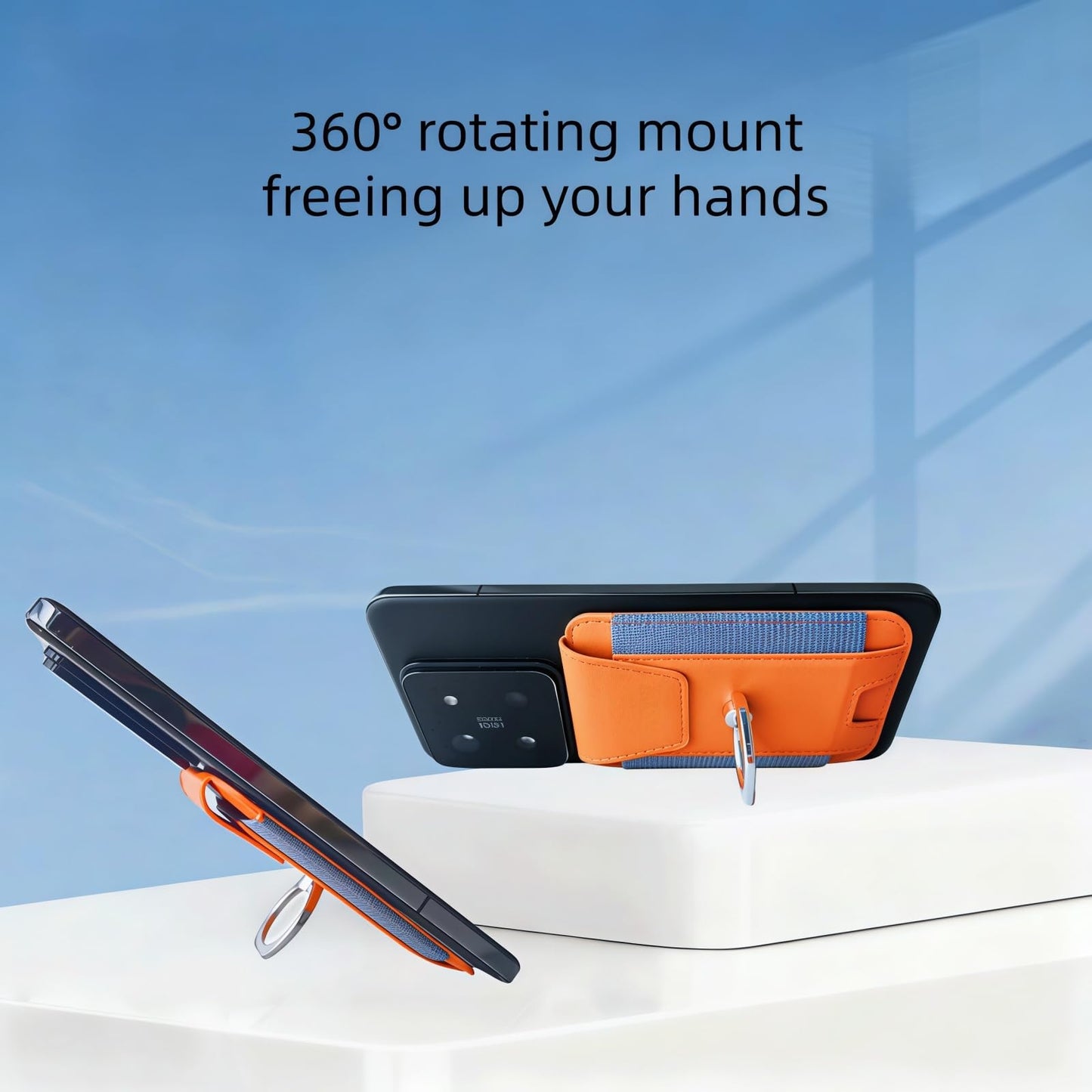 UPEWEFI for Magsafe Wallet, Slim Magnetic Card Wallet with Grip, 7 Cards Holder RFID Blocking, Ring Stand Stick on Wallet with Privacy Flap(Orange)