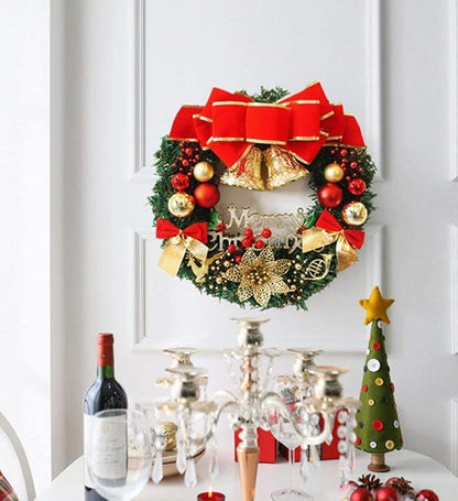H&W Large Christmas Wreath (19.69 Inch / 50 cm) for Front Door Wall Windows Artificial Poinsettia Xmas Decoration with Tinkle Bell Bowknot and Small Ornaments (MC7-D1)