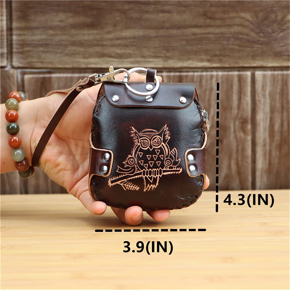Fanyixuan Handmade Cowhide Owl Shape Coin Purse Wrist Strap Hand Bag Zipper Bag Can Store Key Cards