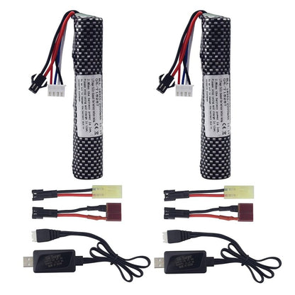 MOONZON 2PCS 3S 11.1V 2000mAh Li-ion Battery with SM-2P Plug Connector Whith Adapter and USB Charging Cable, Suitable for Airsoft Gel Water Droplet Blaster Air Gun Gel Ball Shock Wave Spare Battery