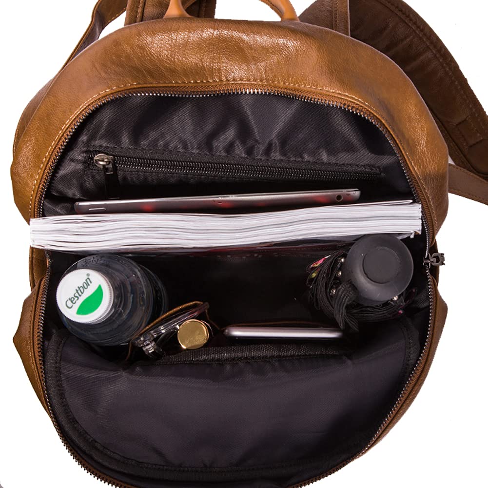 ROUROU Soft Leather Backpack for Women Large Capacity Handbag Fashion Satchel Casual Backpack Lightweight Purse