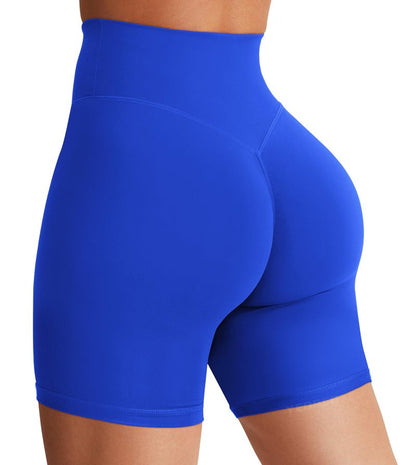 YEOREO Women's Biker Shorts 4.5" / 6" Workout Gym Shorts Craze High Waist Tummy Control Hidden Scrunch Running Yoga Blue S