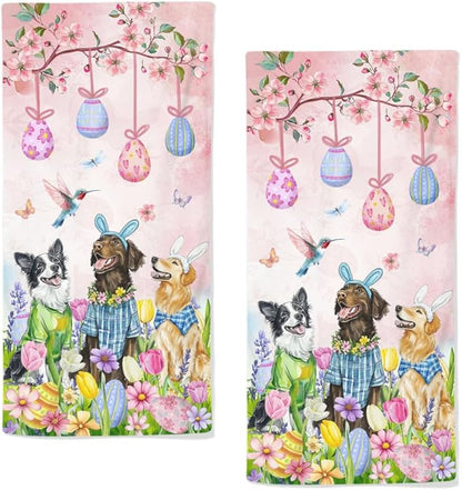 Easter Dog Hand Towels, 28.7X 13.7 Inch Tulip Floral Spring Towels Soft