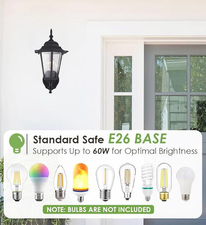 GRUENLICH Outdoor Wall Lantern, Wall Sconce as Porch Lighting Fixture with E26 Medium Base, Aluminum Housing Plus Glass, Water-Proof Rated, Bulb Not Included, Black Finish, 2 Pack
