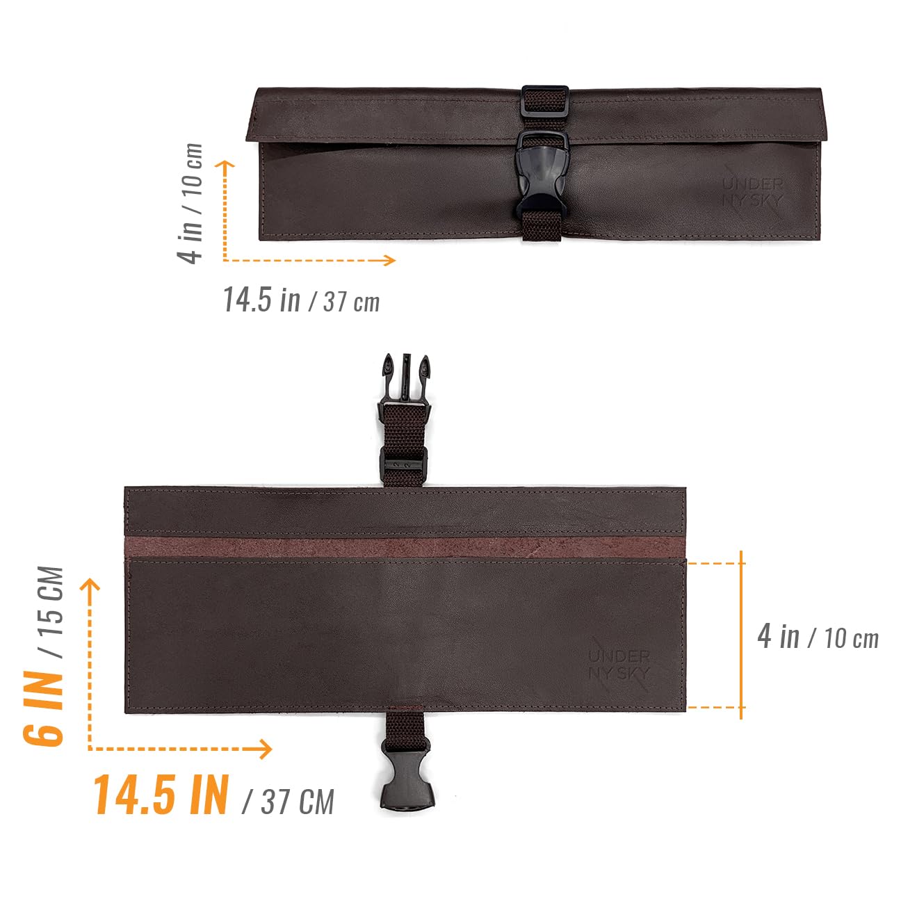 Under NY Sky Genuine Leather Knife Roll Case - 1 Slot - Real Leather Pouch - Portable Bag for Cooking Tools, Utensils, Cutlery Knives, Brushes - Chefs, Kitchen, Travel, Gift - Brown L