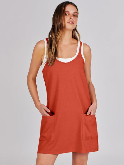ANRABESS Women Athletic Dress Summer Tennis Workout Active Sports Mini Romper Dress Built in Shorts Travel Vacation Clothes Red X-Smal