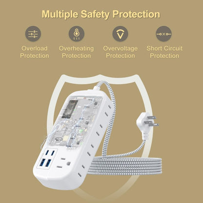 Overtop 12 IN 1 Power Strip Surge Protector, 8 Outlets 4 USB (2 USB C Ports), Compact Wall Outlet Extender, Nightlight Flat Plug 5FT Braided Extension Cord Charging Station for Travel Home Office Dorm