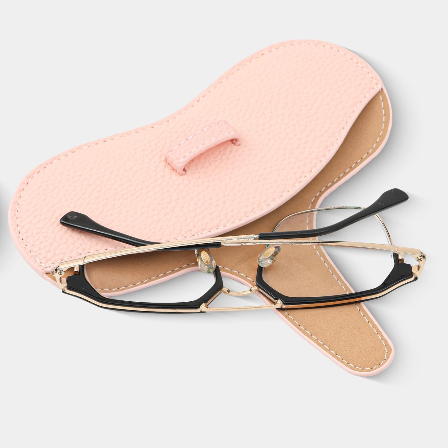 Goinfos Leather Glasses Case, Portable Lightweight Soft Eyeglass Case, Travel Sunglasses Protective Case for Women Men (Pink)
