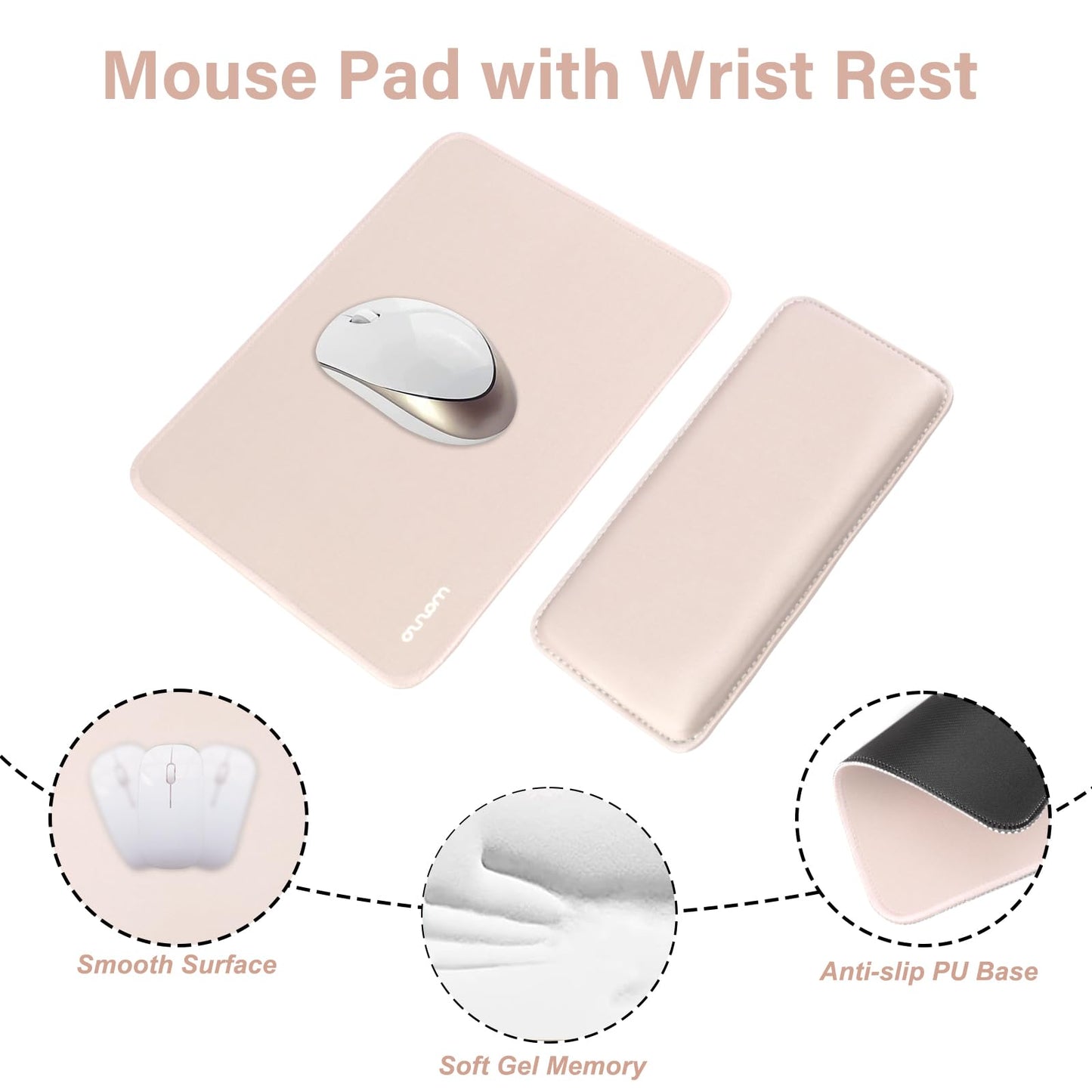 MOSISO Computer Keyboard Stand&Wrist Rest Support for Keyboard and Mouse, Large Rectangular Ergonomic Wrist Rest Mouse Pad Set, Pain Relief Easy Typing Non-Slip Cushion Pad for Home/Office, Apricot