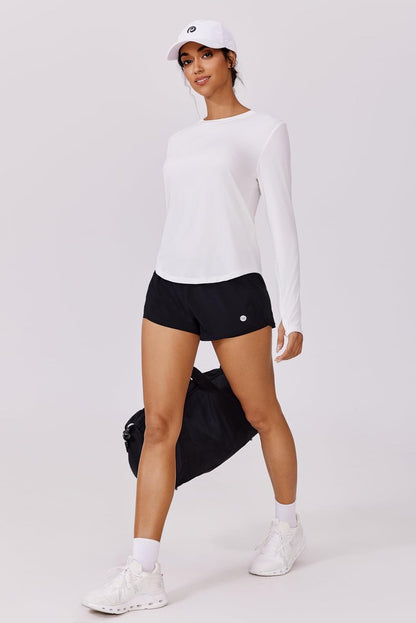 PINSPARK Long Sleeve Workout Tops for Women Soft UV Protection Shirts with Thumb Holes Rash Guard Garden Hiking Gym Running Shirts,White Medium