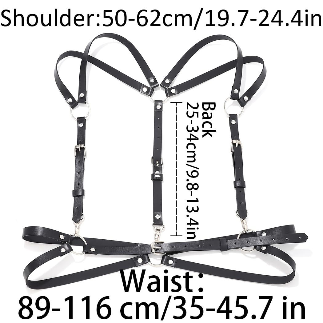 BODIY Black Leather Harness Belt Goth Adjustable Body Harness Punk Chest Belts Fashion Shoulder Strap Belt for Women (Black)