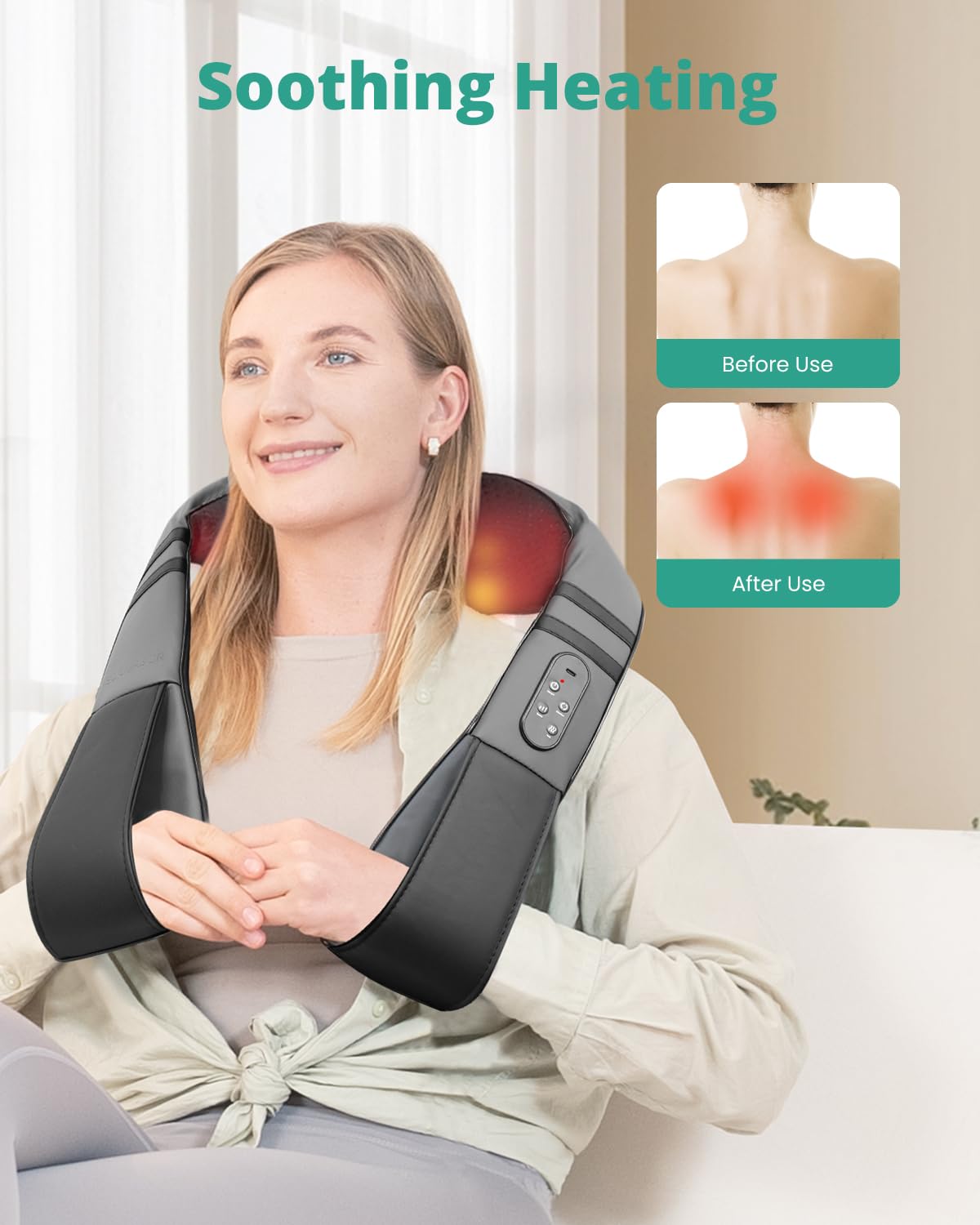 Medcursor Neck Massager, Portable Electric Shiatsu Back Massage Device with Heat, Deep Tissue 3D Kneading Pillow for Muscle Pain Relief (No Battery)