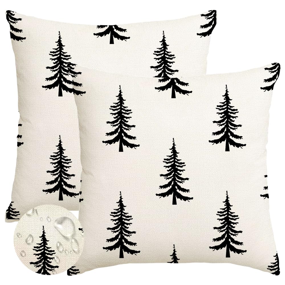 RABUSOFA Christmas Pillow Covers 18x18 inch Set of 2 Indoor Outdoor Waterproof Christmas Decor Tree Decorative Throw Cushion Cases Winter Xmas Holiday Decoration for Couch Patio