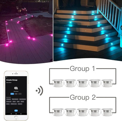 LED Deck Lights Kit, 30pcs Φ1.22 WiFi Wireless Smart Phone Control Low Voltage Recessed RGB Lamp In-ground Lighting Waterproof Outdoor Yard Path Stair Landscape Decor, Fit for Alexa,Google Home