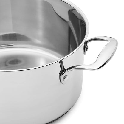 Amazon Basics Stainless Steel Cookware 15-Piece Set, Oven Safe, Pots and Pans, Induction-Ready, Even Heating, Easy to Clean, Heavy Duty, Silver