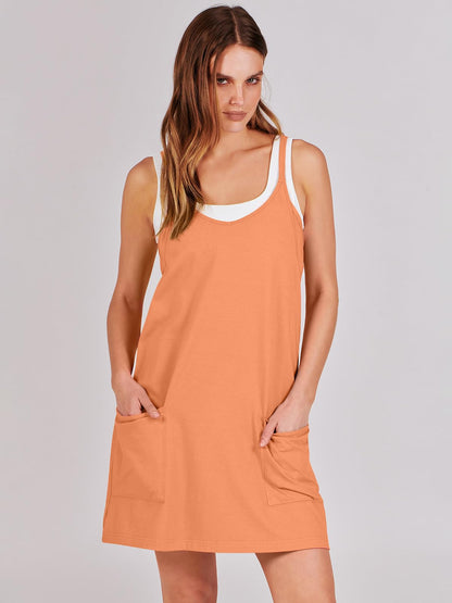 ANRABESS Women Athletic Dress Summer Tennis Workout Active Sports Mini Romper Dress Built in Shorts Travel Vacation Clothes Orange X-Large