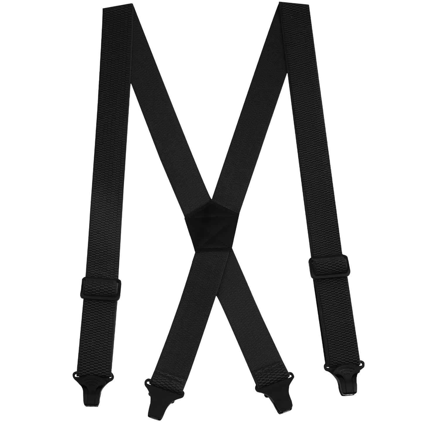 Buyless Fashion Heavy Duty Suspenders for Men - 48" Adjustable Straps 1 1/2" - X Back with Black Plastic Clips - 5147-Black
