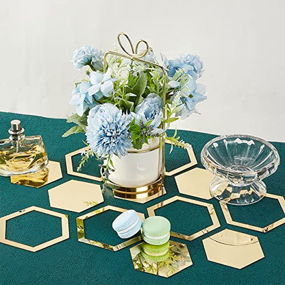 OLYCRAFT 24Pcs Hexagon Mirror Wall Stickers Removable Self-Adhesive Mirror Tile Acrylic Wall Decals Acrylic Mirrors Tiles Gold Decal for DIY Craft Home Decorations - 4x3.4 Inch