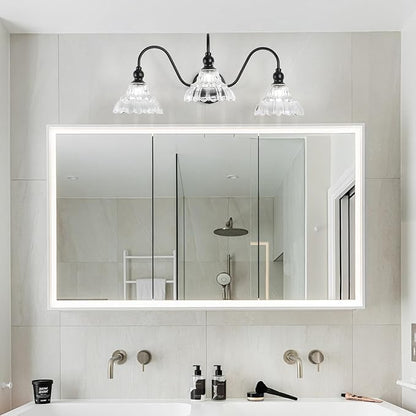 Vintage Bathroom Vanity Light Fixtures Antique 3-Light Black Vanity Lights Crystal Glass Shades Bathroom Lighting for Mirror Bedroom
