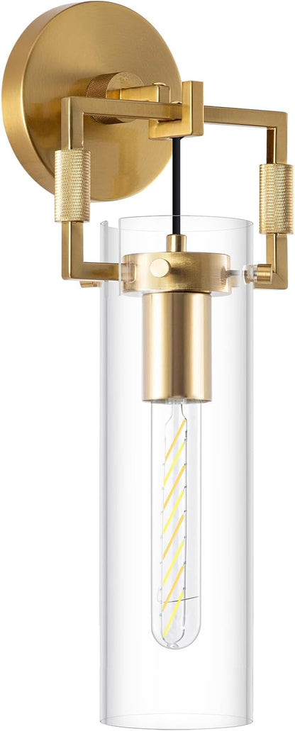 BELS 15inch Gold Wall Sconce, Modern Straight Glass Shade Wall Light, 3000K Warm Light, E26, Hardwired Wall Light Fixtures for Living Room, Bedroom, Dining Room, 1 Pack(Bulb Included)