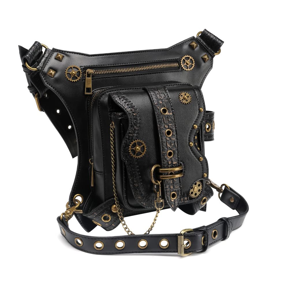 Waist Bag Fanny Pack Motorcycle Drop Leg Bag Thigh Hip Pouch Messenger Leather Crossbody Shoulder Purse Wallet Pocket (Black 172)