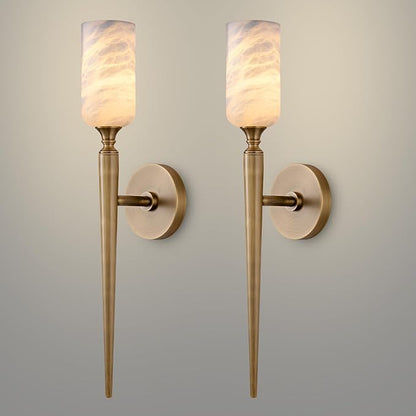 Alabaster Wall Sconce Set of 2, 22in Modern Brass Spanish Natural Marble Bathroom Vanity Sconces, Indoor Gold Wall Lighting Fixtures Decor for Bedroom Living Room Staircases