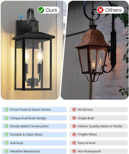 SHIMR Dusk to Dawn Outdoor Lighting 2 Pack, Large Exterior Light Fixture Wall Mount Waterproof Outdoor Wall Light Outside Lights for House Porch Garage Patio