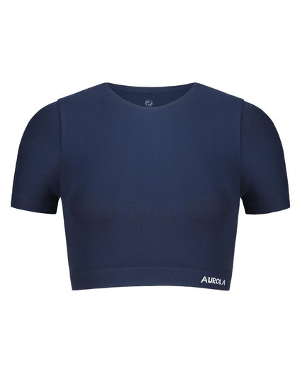 AUROLA Essentials Seamless Short Sleeve Crop Top for Women Workout Active Comfort Athletic Shirts Tee,Tuxedo Blue,M